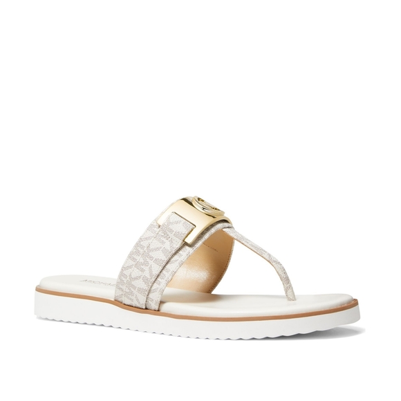 NEW! MICHAEL KORS Women's Briar Logo Sporty Thong Sandals Vanilla Gold Size 7 - Picture 2 of 8
